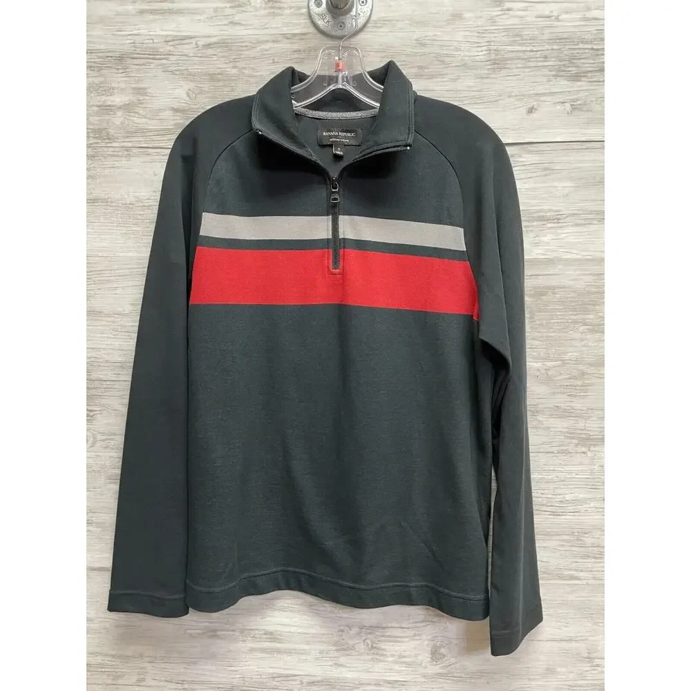 Banana Republic Sweatshirt Mens Small‎ Black Red 1/4 Zip Long Sleeve Pullover